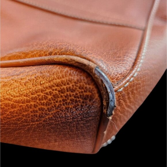 Vintage 1990s Marie Claire Cognac Leather Shoulder Tote Bag w/ Gold Hardware - Picture 4 of 14